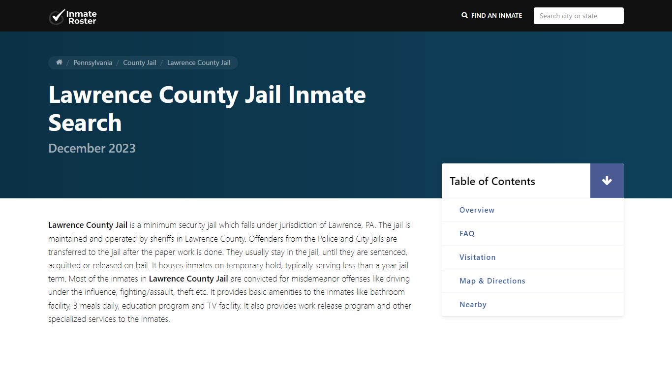 Inmate Search | Lawrence County Jail - New Castle, PA