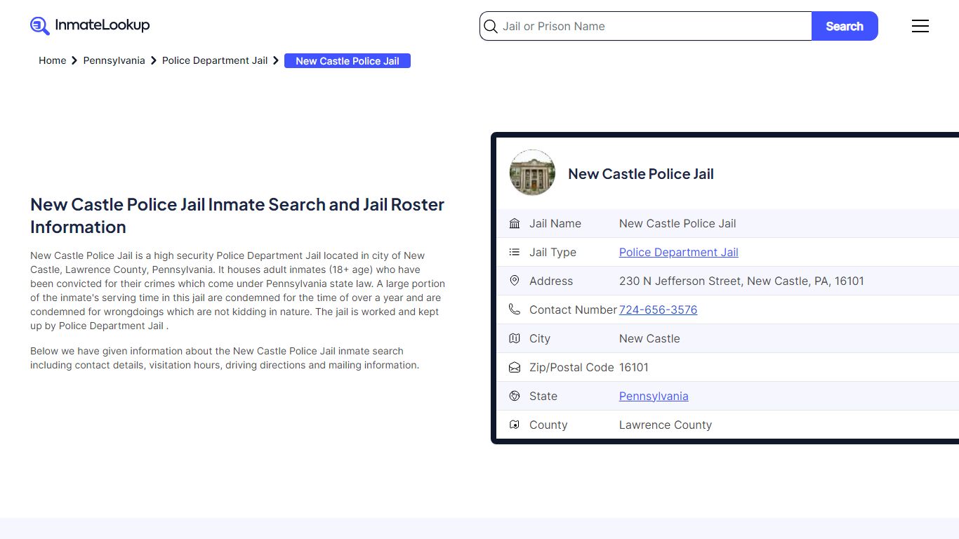 New Castle Police Jail Inmate Search - New Castle Pennsylvania - Inmate ...